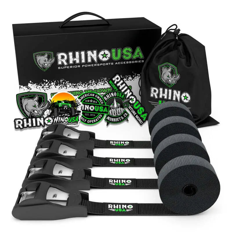 Rhino USA 1 Inch x 12 Feet Lashing Straps - Pack of 4 (Black) rsalashing-strap-4pk
