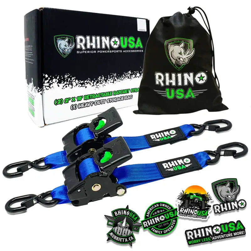 Rhino USA 2-Pack 10ft Blue Retractable Ratchet Straps (2in Width) rsatd-rsre2x10-blu