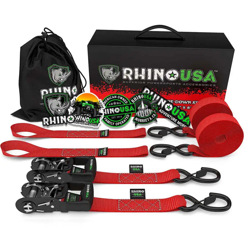 Rhino USA 2-Pack Heavy Duty Ratchet Tie-Downs (Red) 1.6" x 8' rsahdkit-2pk-red