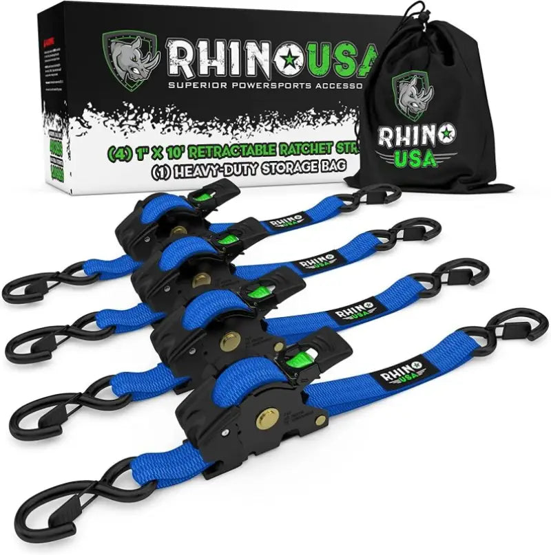 Rhino USA 4-Pack 1"x10' Blue Retractable Ratchet Straps rsatd-rsre1x10-blu