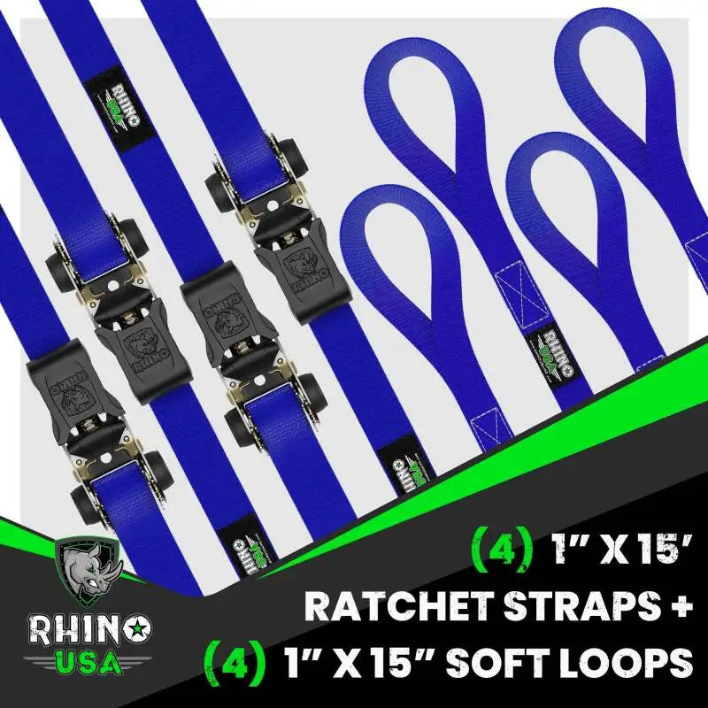 Rhino USA 4-Pack Blue Medium Duty Ratchet Tie-Down Straps rsarcht-4pack-blu