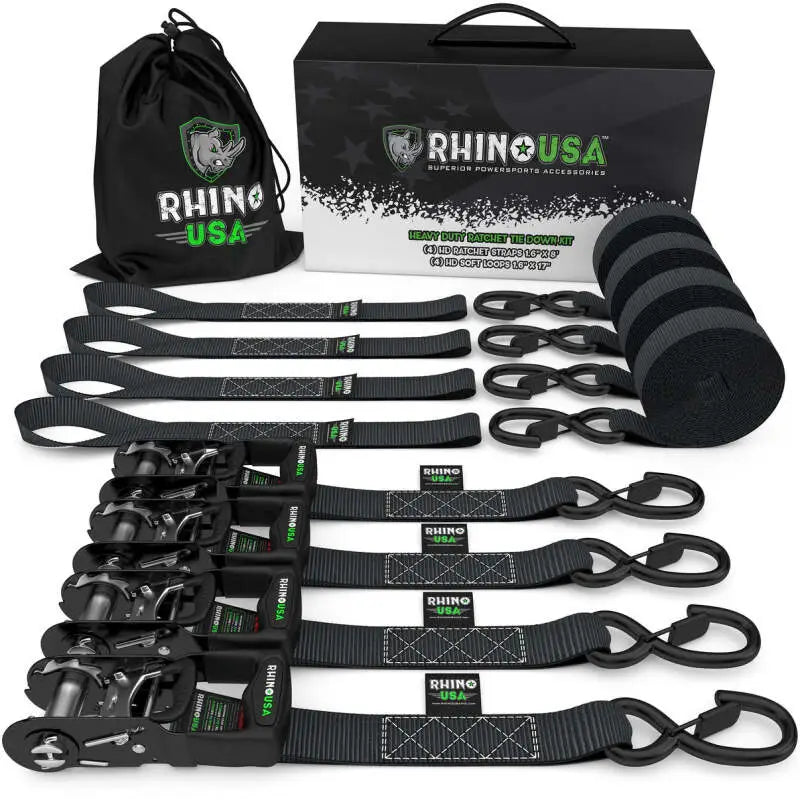 Rhino USA 4-Pack Heavy-Duty Ratchet Straps (Black) - 1.6" x 8' rsahd-ratchetkit-4pk