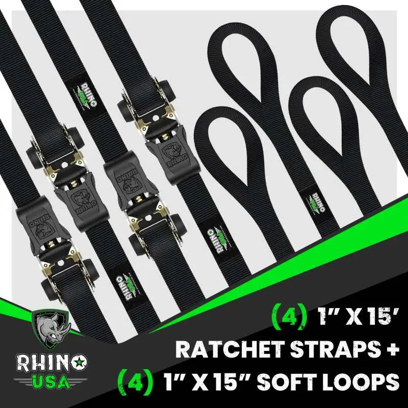 Rhino USA 4-Pack Medium Duty Black Ratchet Tie-Down Straps rsagmg-r1-4pack