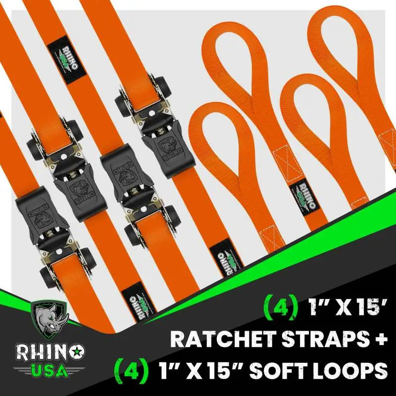 Rhino USA 4-Pack Orange Medium Duty Ratchet Tie-Downs rsarcht-4pack-org