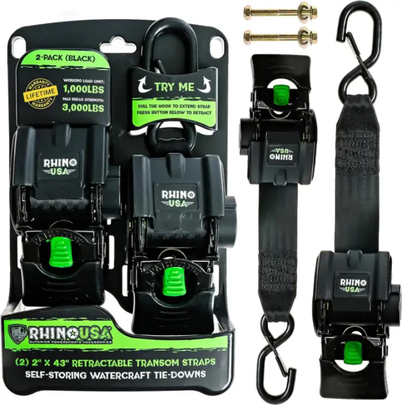 Rhino USA Adjustable Black Transom Straps (Set of 2) rsatd-mstr2x43-blk
