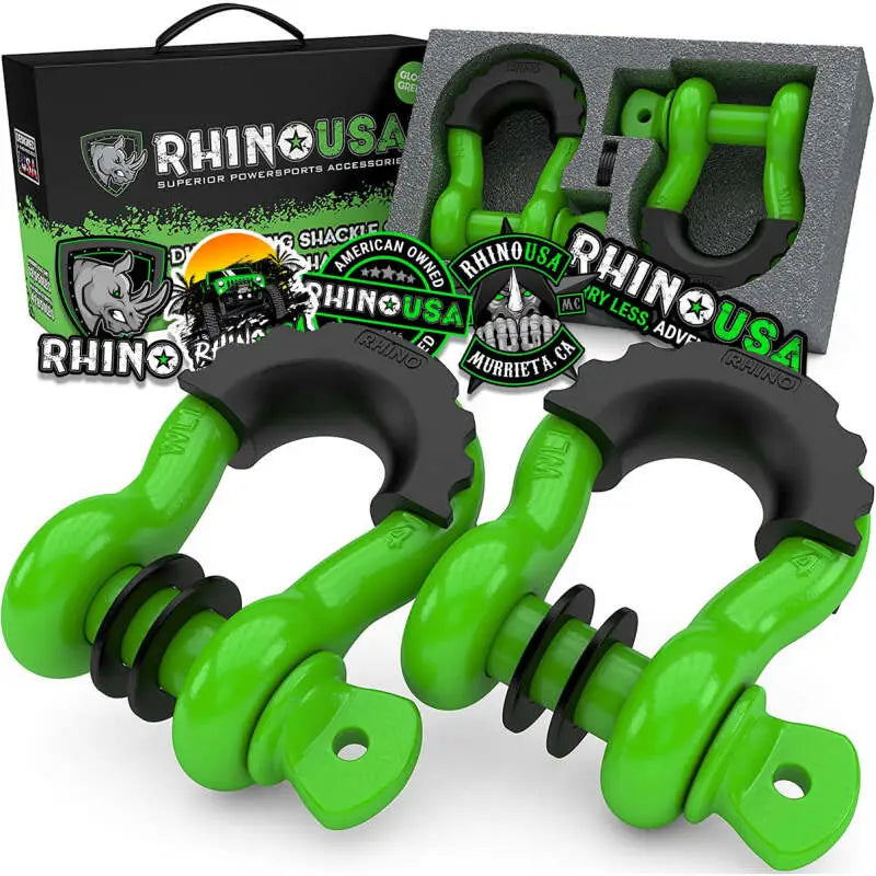 Rhino USA Green 3/4-Inch D-Ring Shackle Set (Pack of 2) rsarno-grn-shackles