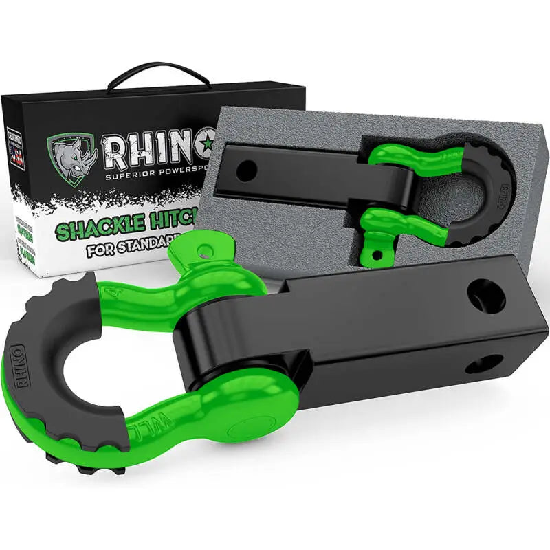Rhino USA Green Shackle Hitch Receiver with D-Ring rsarg-hthitch2-grn