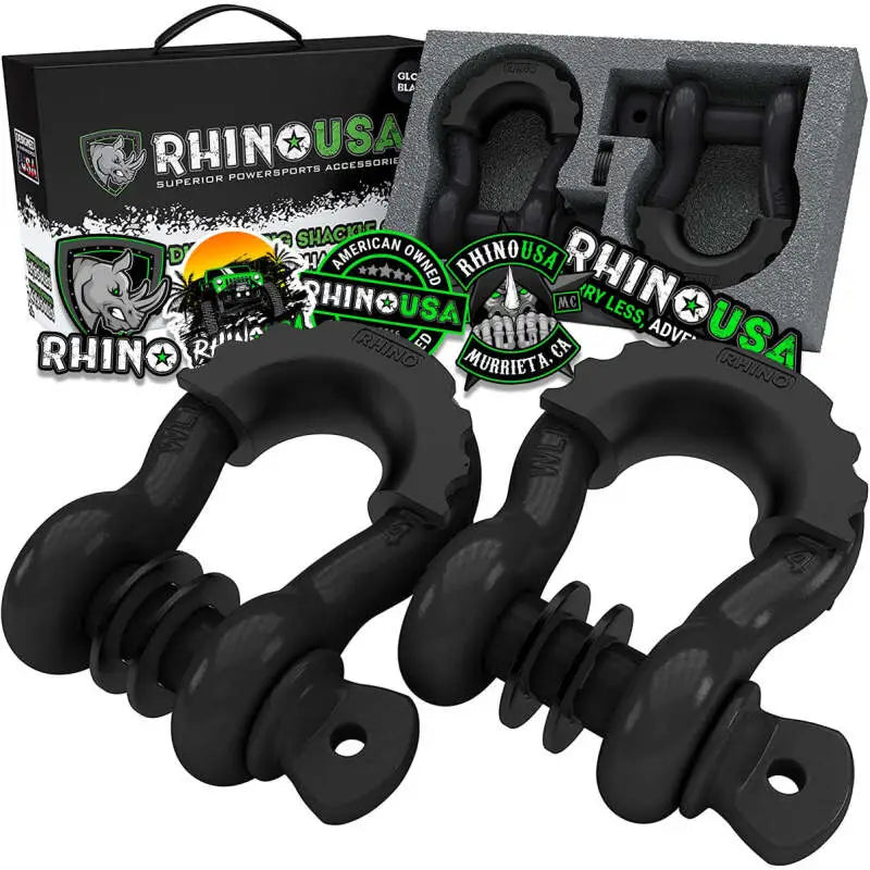 Rhino USA Heavy-Duty 3/4" D-Ring Shackle Set - 2 Pack (Black) rsag-shack-2
