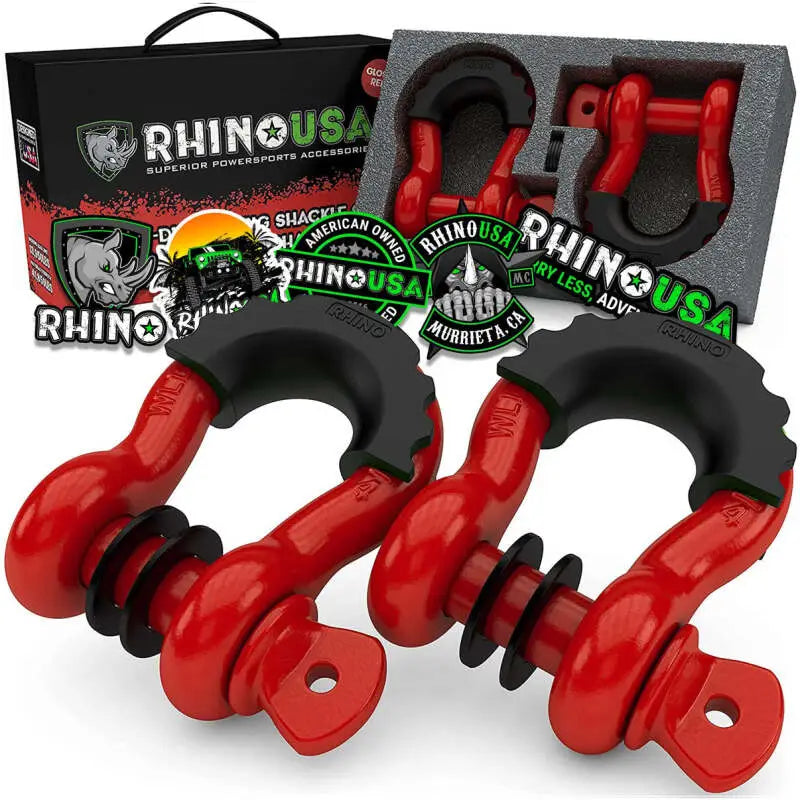 Rhino USA Heavy-Duty 3/4" D-Ring Shackle Set (2-Pack) - Red rsarno-red-shackles