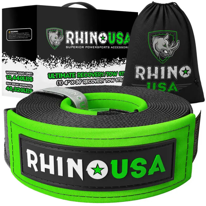 Rhino USA Heavy-Duty 4" x 30' Black Recovery Tow Strap rsatowstrap-430