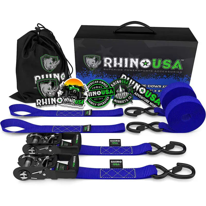 Rhino USA Premium 2-Pack Heavy Duty Blue Ratchet Tie-Downs (1.6" x 8') rsahdkit-2pk-blu