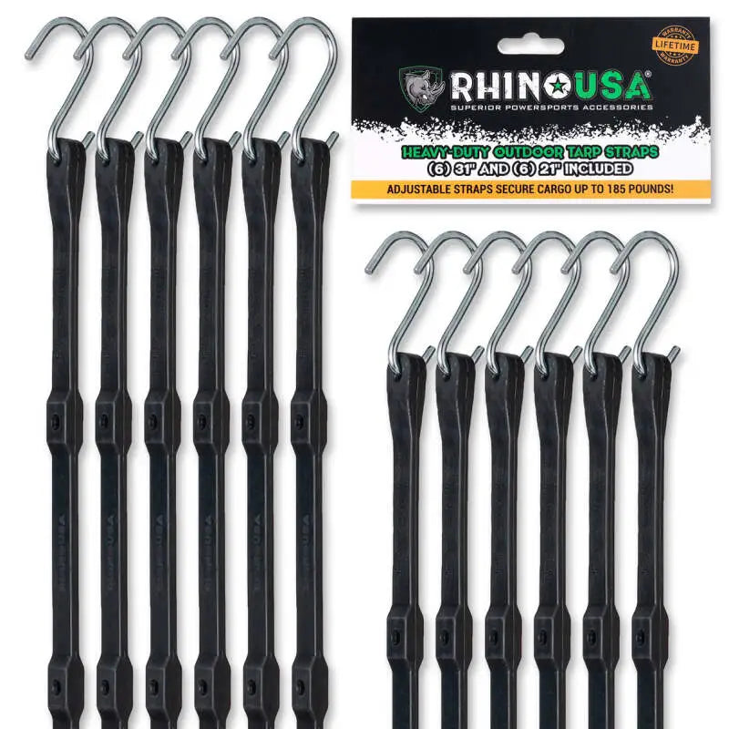 Rhino USA Premium Heavy Duty Bungee Cords - 12 Pack rsatd-bghd12-blk