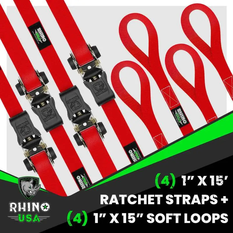 Rhino USA Red Medium Duty Ratchet Tie-Down Strap Set (4-Pack) rsarcht-4pack-red