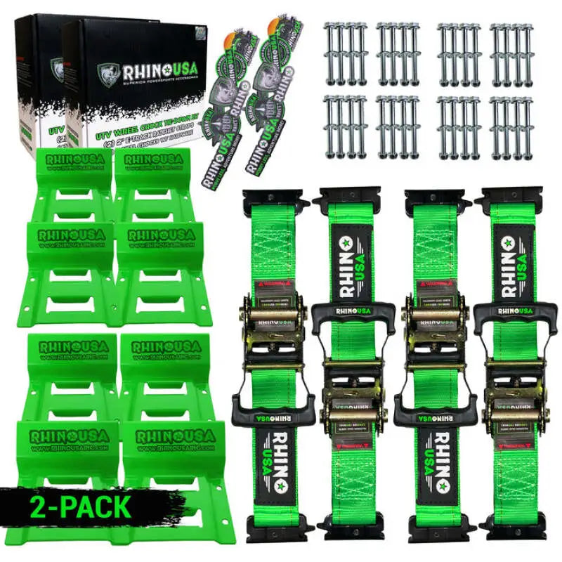 Rhino USA UTV Wheel Chock Tie-Down Set (4-Piece Kit) (Green) rsarno-chockset-2pk