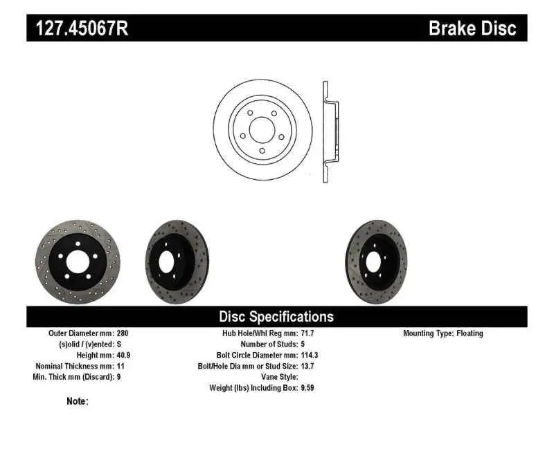 StopTech 04-10 Mazda3 Slotted & Drilled Right Rear Rotor 127.45067R