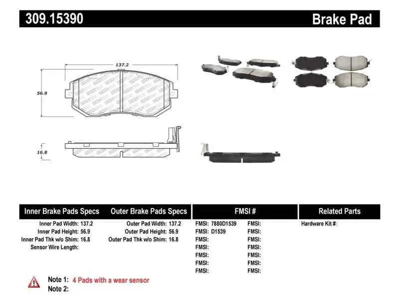 StopTech Performance 13 Scion FR-S / 13 Subaru BRZ Front Brake Pads 309-15390