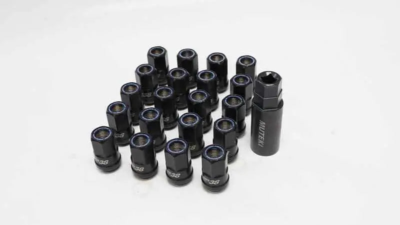 Wheel Mate Muteki HR38 Open End Lug Nuts 12x1.25 Titanium Chrome / Blue Ring hr3805tu