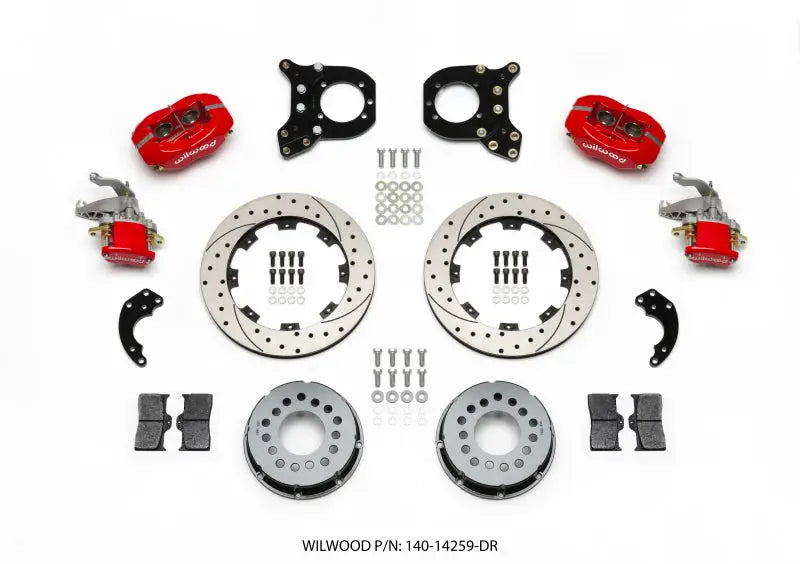 Wilwood Forged Dynalite P/S Rear Kit w/MC4 P-Brake Drill Red Chev 12 Bolt w/Clip Elimin-Staggered wil140-14259-DR