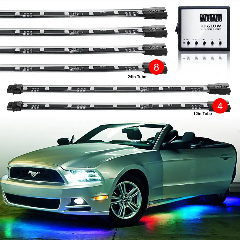 XK Glow 3 Million Color XKGLOW LED Accent Light Car/Truck Kit 8x24In + 4x12In Tubes - XK041007 xkgxk041007