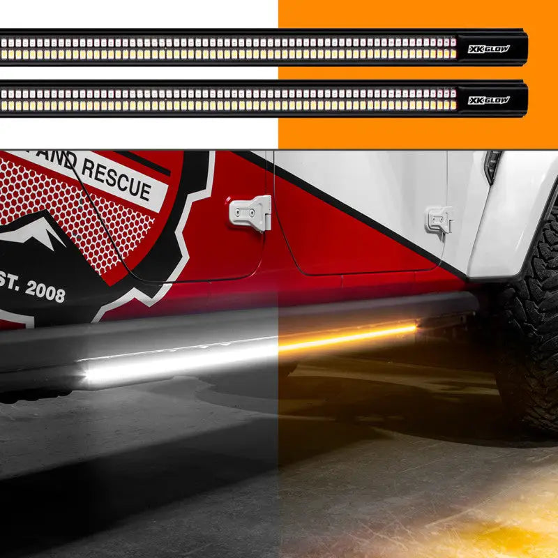 XK Glow Jeep & Truck Running Board Light w/ Turn Signal 2x60in White + Amber - XK041021 xkgxk041021