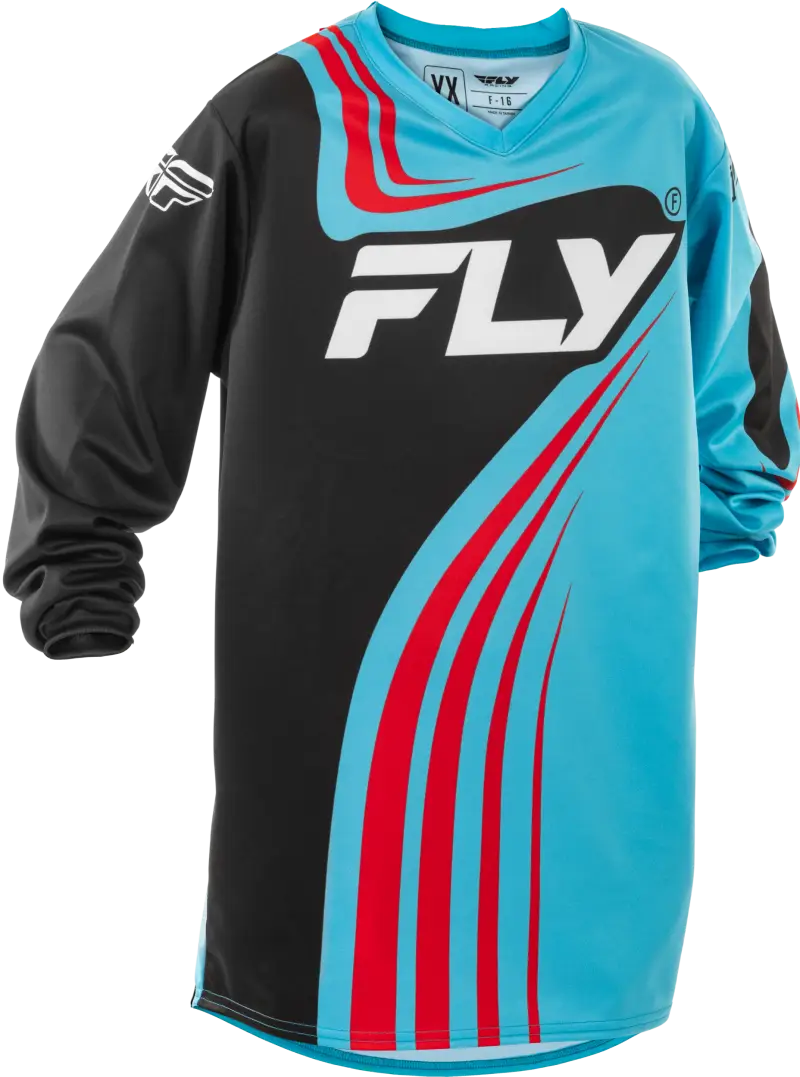 Youth F 16 Performance Jersey in Cyan, Black, and Red 378-221ym